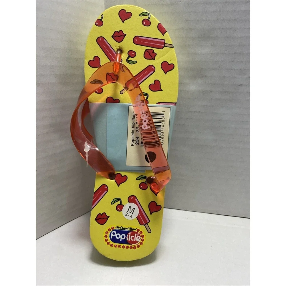 POPSICLE FLIP FLOPS GIRLS YELLOW Brand NEW Summer Shoes Medium 3-4‎
